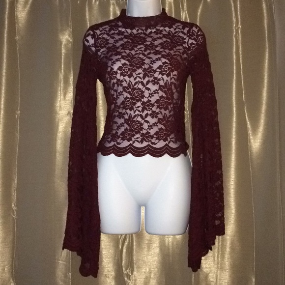 Crocheted lace long sleeve sheer top - Picture 1 of 8